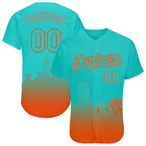 

Custom Aqua Orange Miami City Edition Fade Fasion Authentic Baseball Jersey3D Printed for Men and Women Shirt Casual Team Shirts