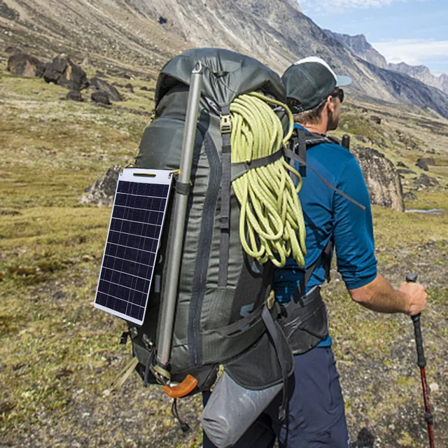 30W 5V Portable Solar Panel Polysilicon Solar Cell Panel Dual USB Ports Solar Plate with 2 Carabiners for Outdoor Camping Hiking 3