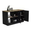 Juniper Kitchen Island with Large Top Surface, Double Door Cabinet, and Open Shelves Black / Macadamia 4
