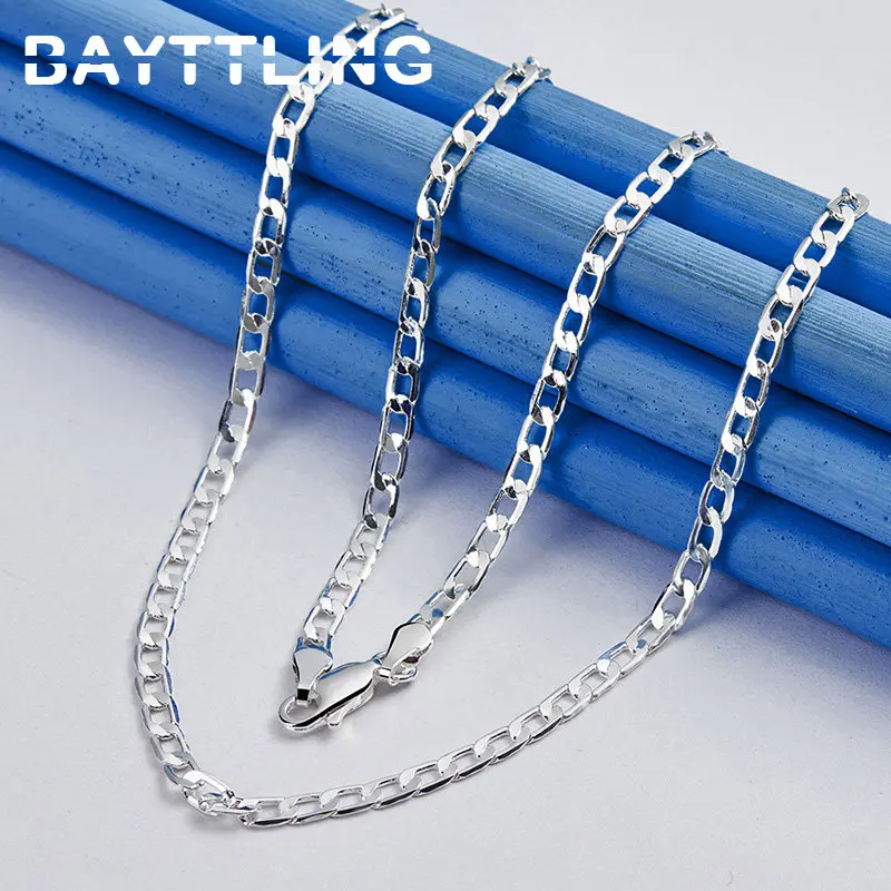 925 스털링 실버 남녀공용 사이드 체인 목걸이, 힙합 패션, 웨딩 약혼 쥬얼리, 파티 선물, 16-30 인치, 4mm