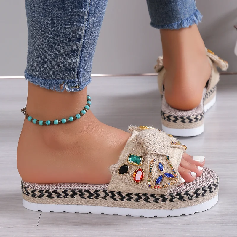 2023 New Women's Slippers Platform Summer Shoes for Women New Beach Casual Heeled Sandals Bohemian Handmade Ladies