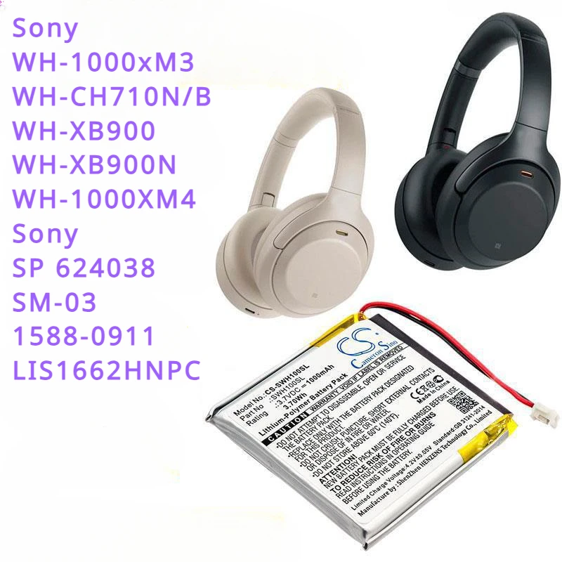 Batteria Cameron Sino 1000Mah Lis1662Hnpc Per Sony Wh-1000Xm3, Wh-1000Xm4, Wh-Ch710N/B, Wh-Xb900, Wh-Xb900N