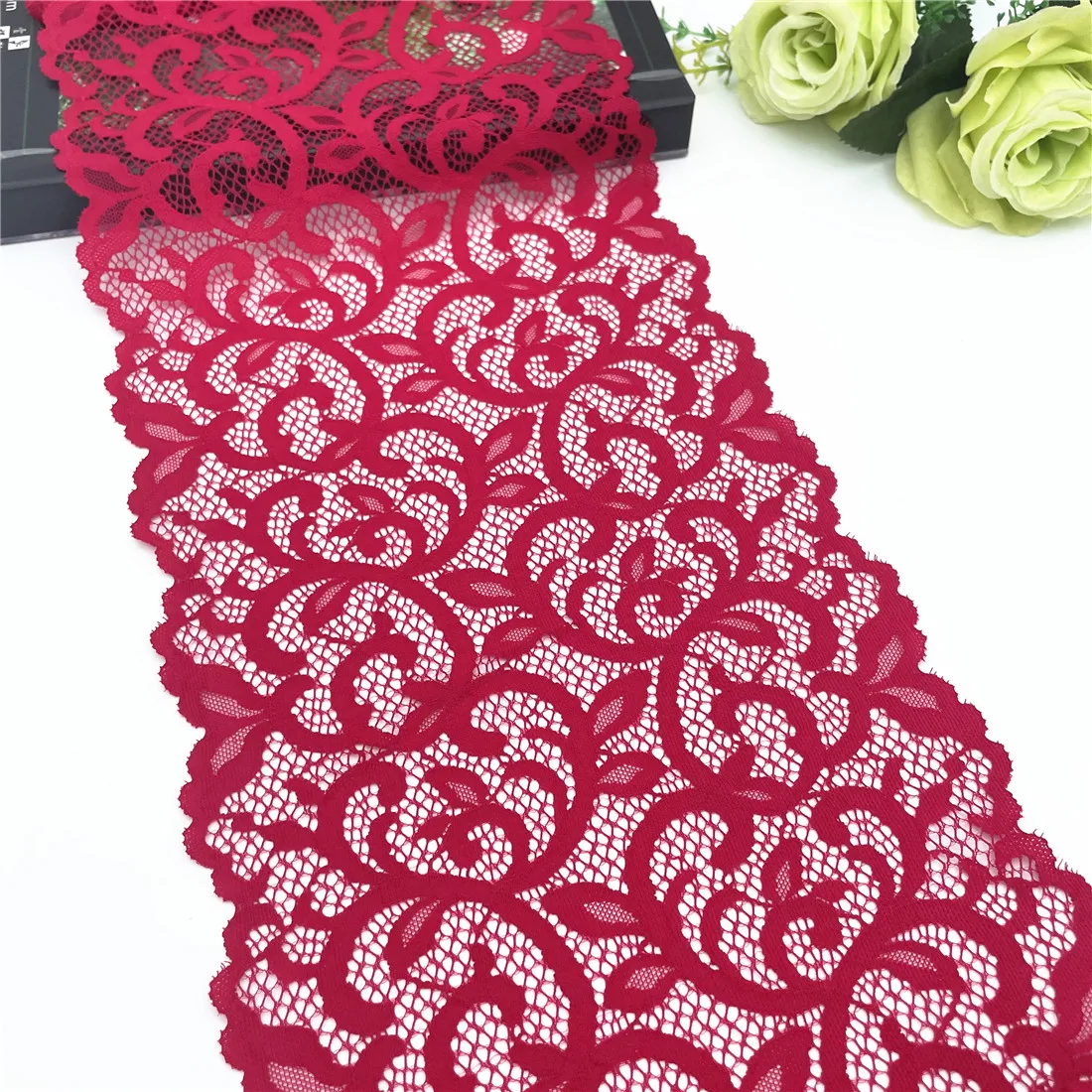 3y/lot Width 20cm Red Elastic Stretch Lace 6