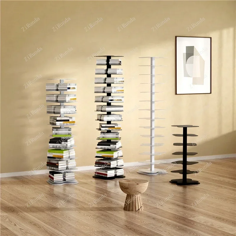 

Vertical Bookcase Art Spiral Floor Storage Rack Iron Tall Black White Modern Nordic Bookshelf Layer Scaffale Modular Furniture