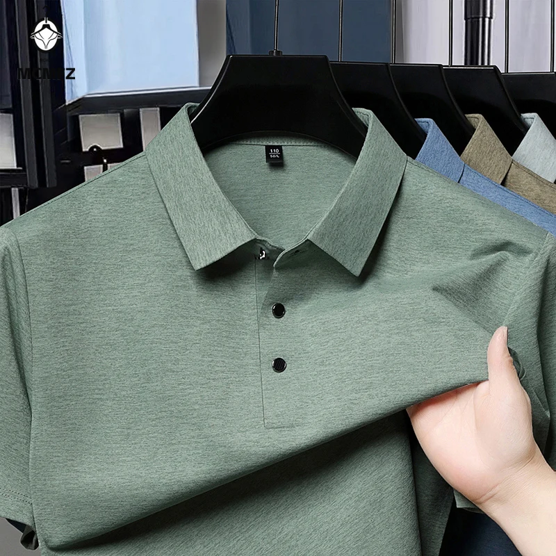 Polo a Maniche Corte da Uomo, Tinta Unita, Casual, per Ufficio, Vestibilità Slim, Colletto con Bottoni, Traspirante - immagine 2
