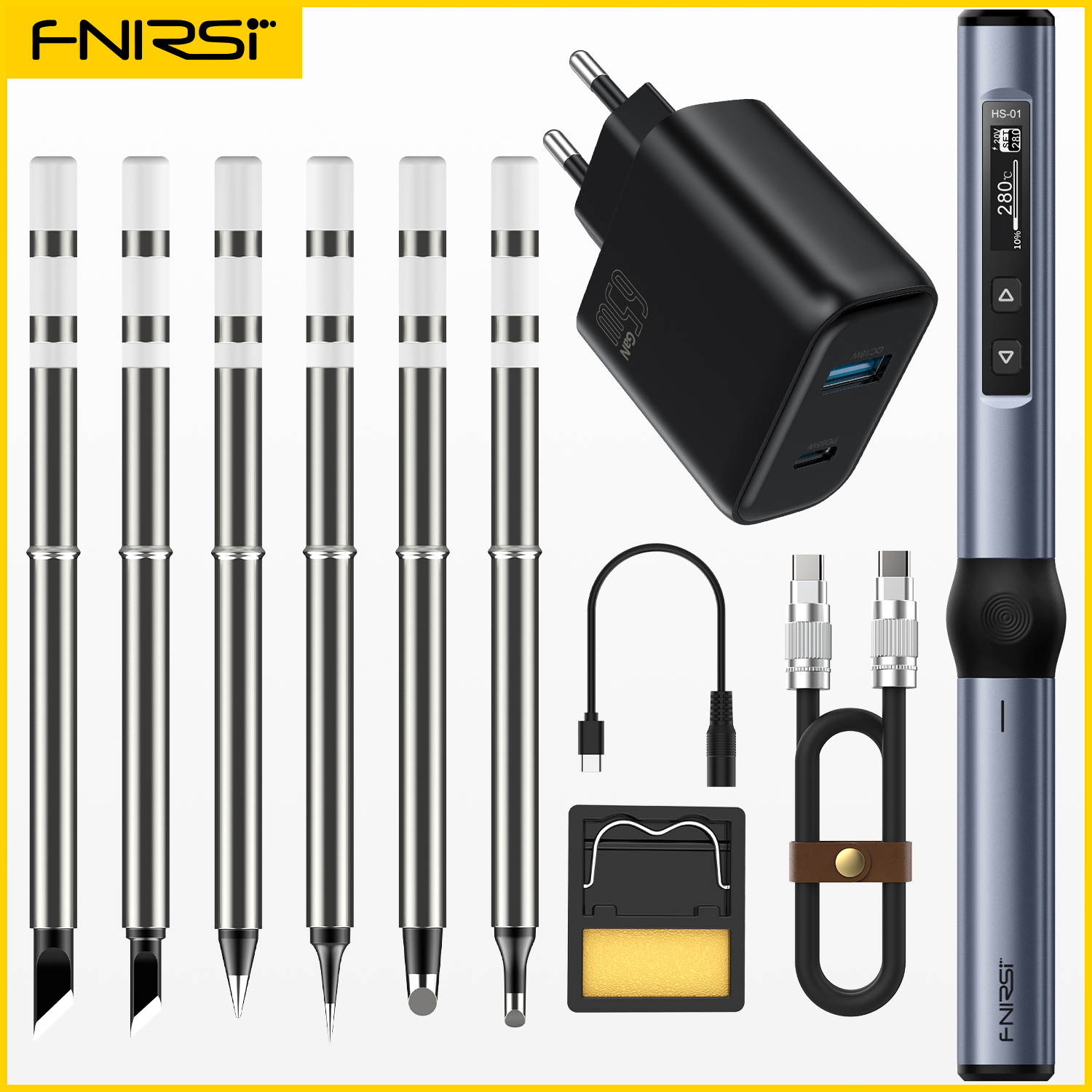 FNIRSI HS-01 Smart Electric Soldering Iron 65WPD Adjustable Constant Temperature Portable Digital Soldering Station Welding
