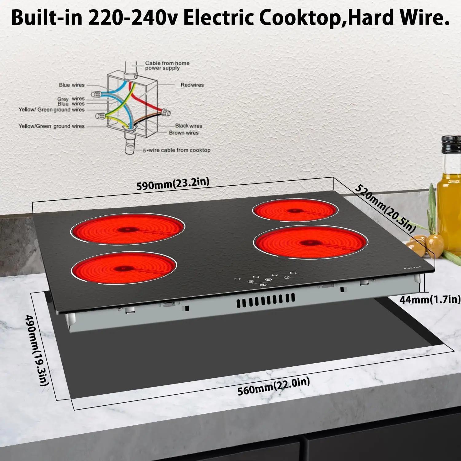 Ceramic , Built-in 4 Burners Electric Stove Electric Cooker Hob With Touch Control Child Lock Timer Easy To Clean