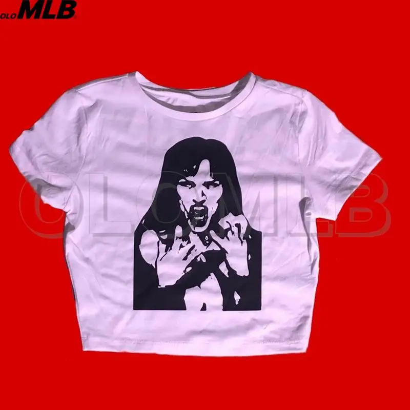 Женский укороченный топ с графическим принтом Y2K, винтажный топ с коротким рукавом в стиле Харадзюку, Готическая белая фея одежда в стиле гранж, уличная одежда