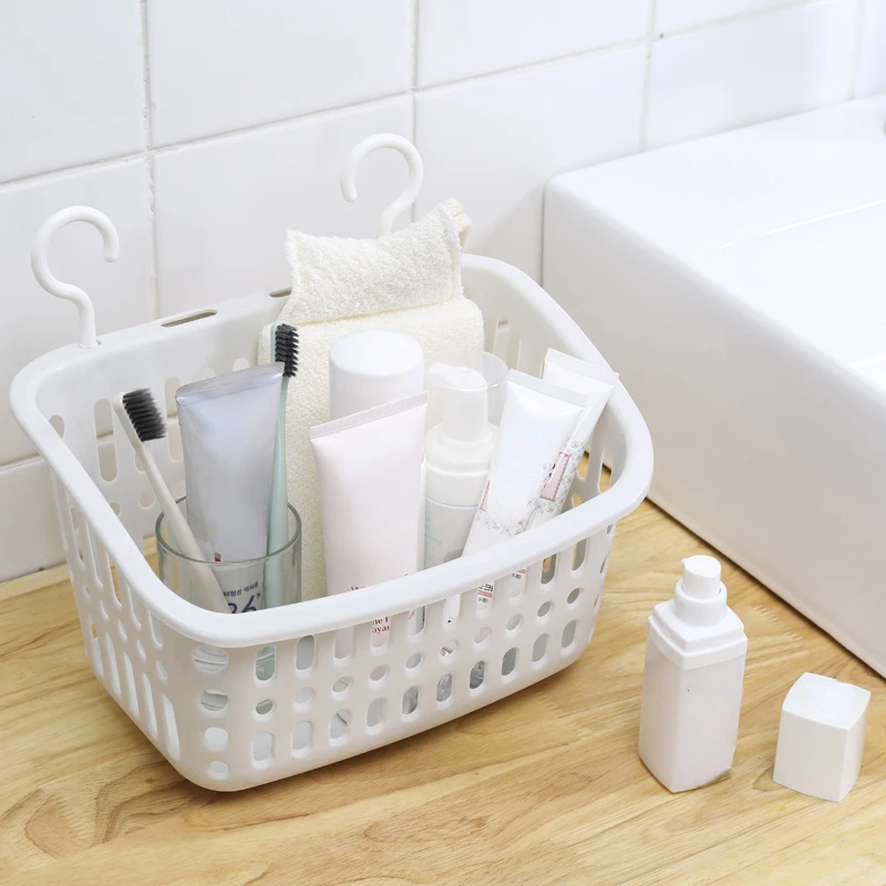 Bathroom Shower Hanging Basket with Drain Hole Kitchen Plastic Sundries Storage  Basket Bedroom Snack Cosmetics Storage