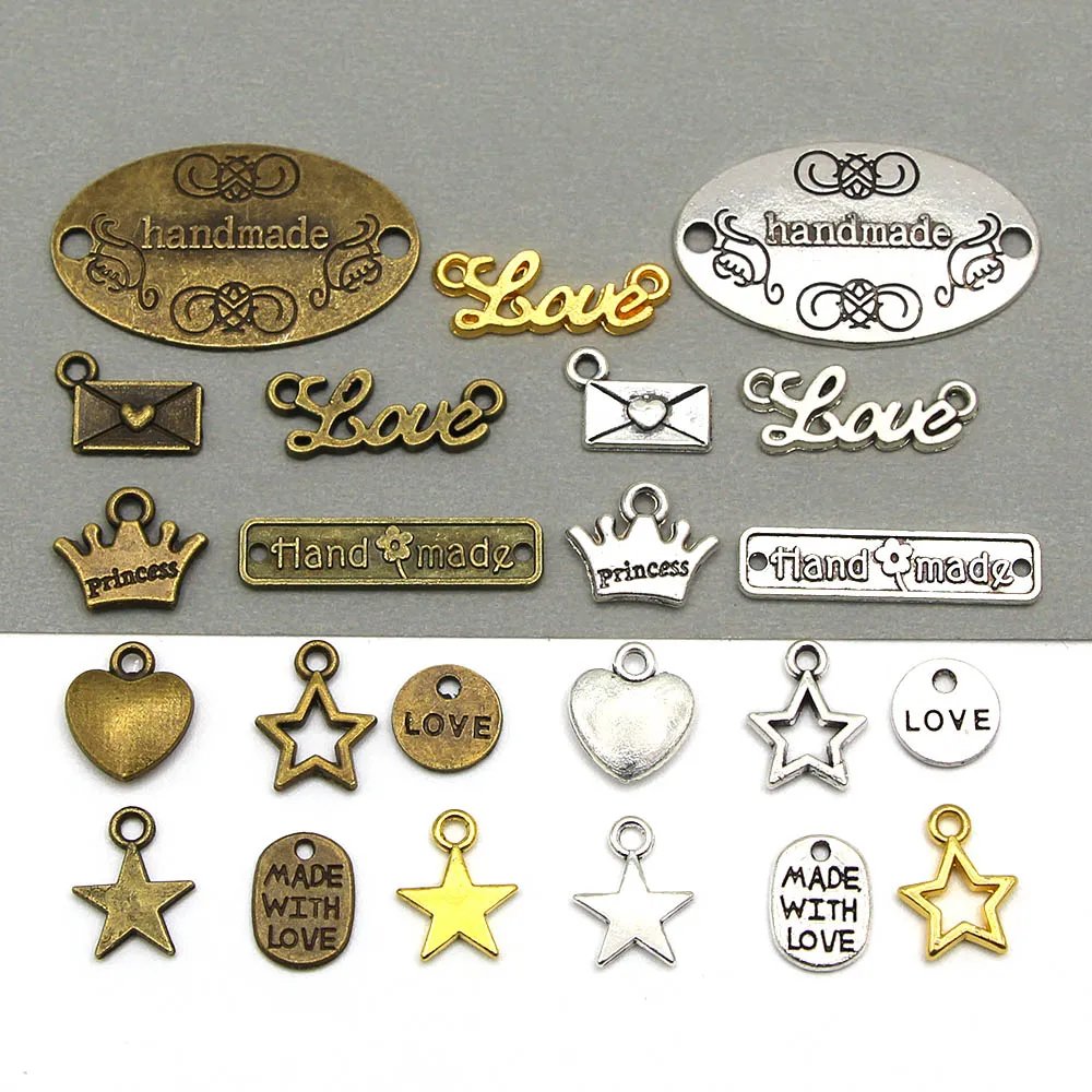 Hand Made Labels Star Crown Love Tags Heart Metal Handmade with Love Tags for Clothing Hats Flower Knitting Accessories