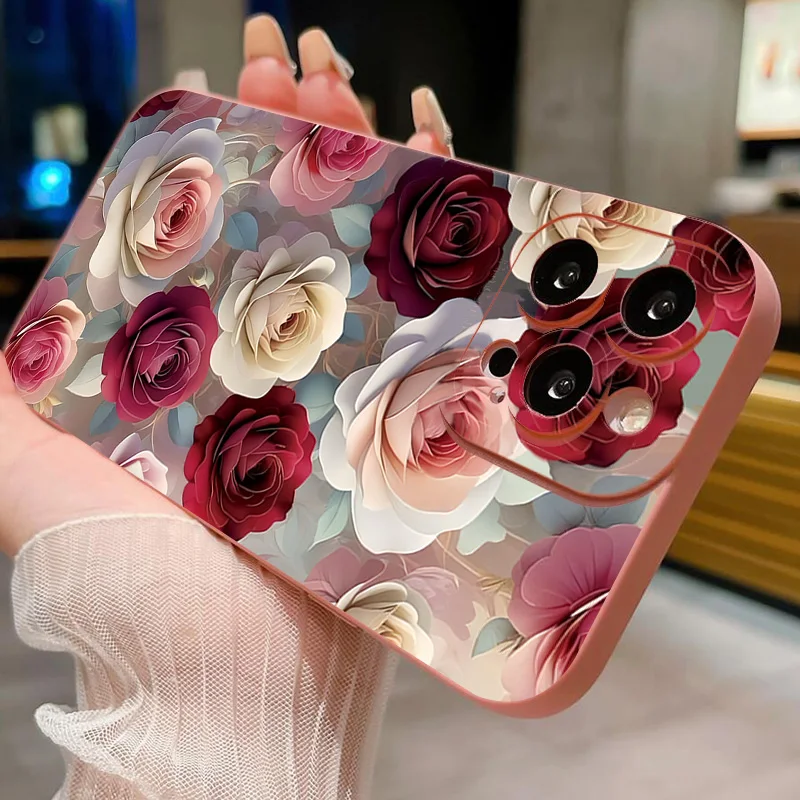 Luxury Rose Floral Pattern Shockproof Matte Soft Phone Case