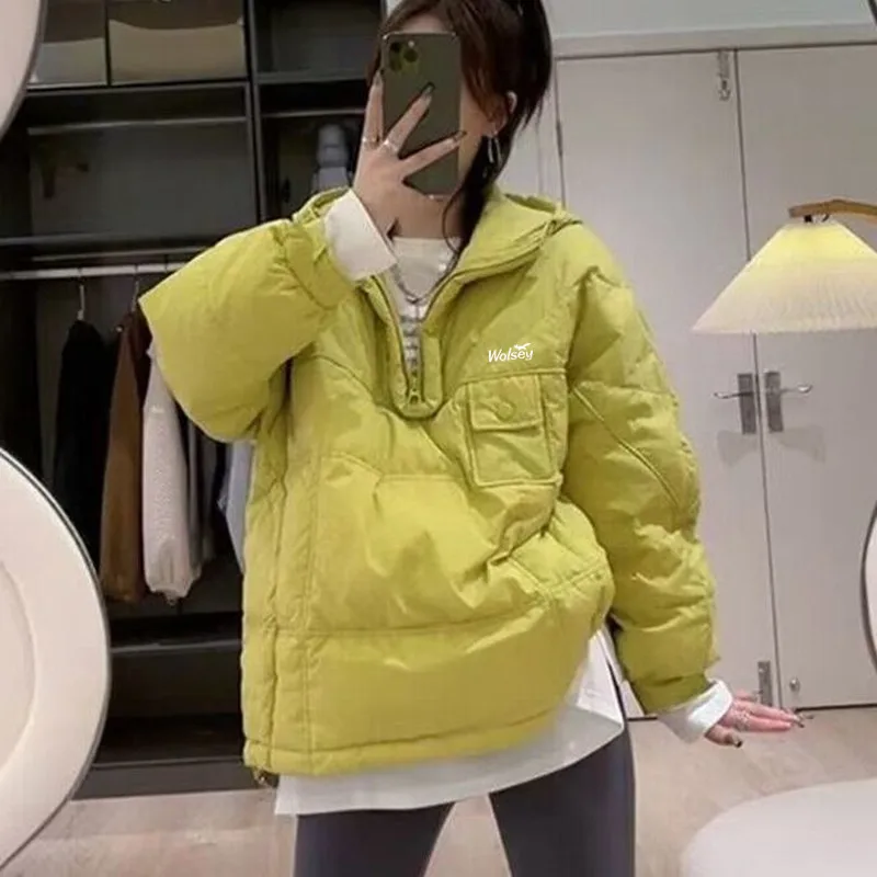 

골프자켓 2024 Women's Winter Golf Wear Fashion Casual Warm Golf Jacket Thickened Hooded Down Cotton Top Women's Golf Clothes 겨울골프웨어