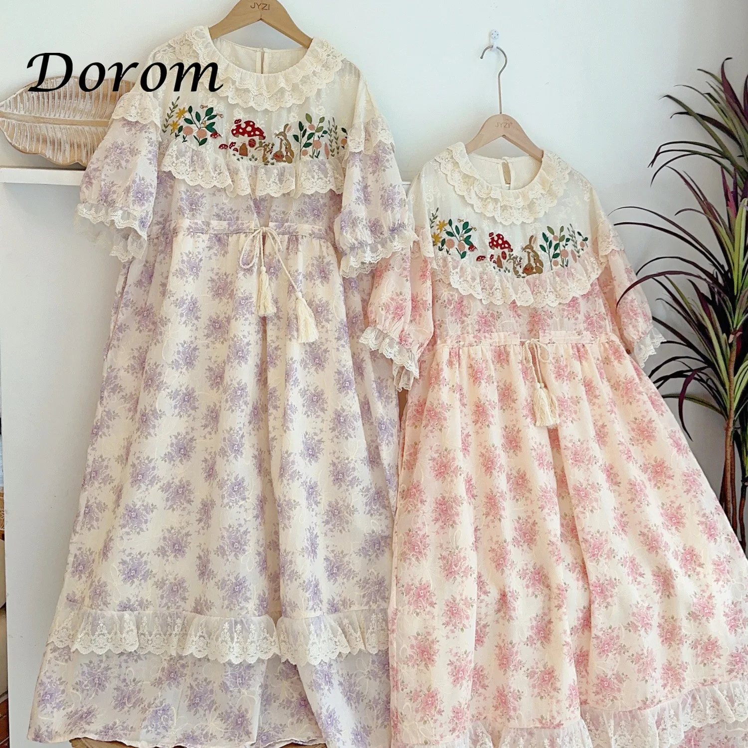 

Платье женское хлопковое с цветочным принтом, милое свободное повседневное с воротником «Питер Пэн», с оборками и рукавами-фонариками, в японском стиле, Mori Girl