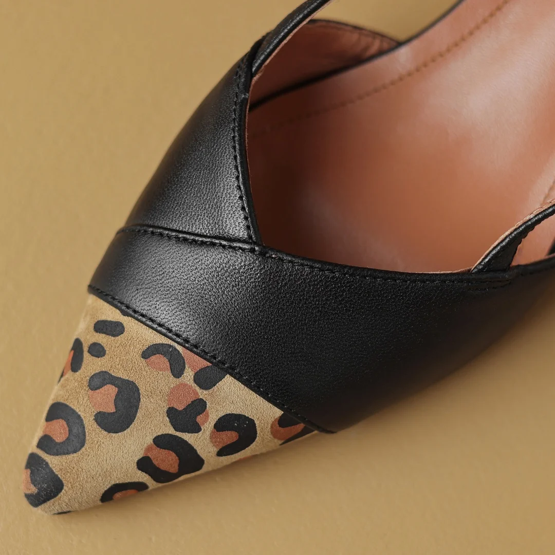 Women's genuine leather mix color patchwork pointed toe slingback pumps elegant ladies kitten heel daily dress sandals shoes hot