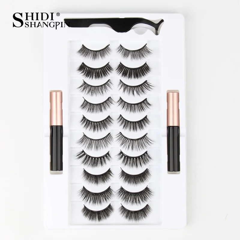 3/5/10pairs Magnetic Eyelashs 3D mink Lashes Magnet Liquid Eyeliner Tweezer Set False Eyelash Makeup Kit