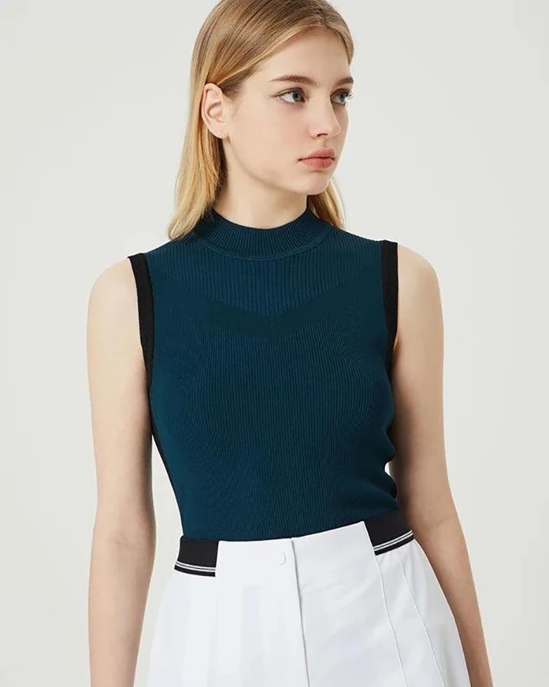 New spring summer golf sleeveless shirt for women knitted round slim fit golf wear clothes branded apparel full mark