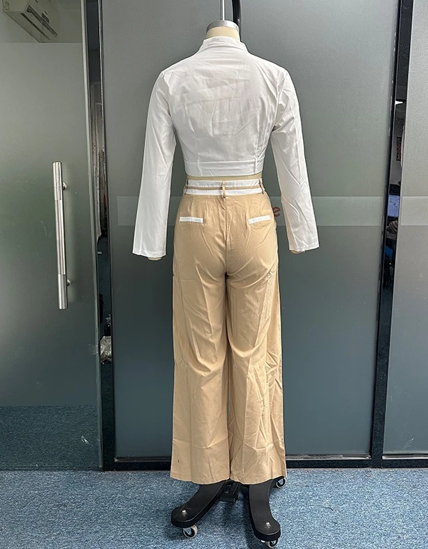 2023 Autumn New Temperament Commuting Fashion Casual Long Sleeves Tops and Pockets Loose Wide Leg Pants 2 Piece Set for Women