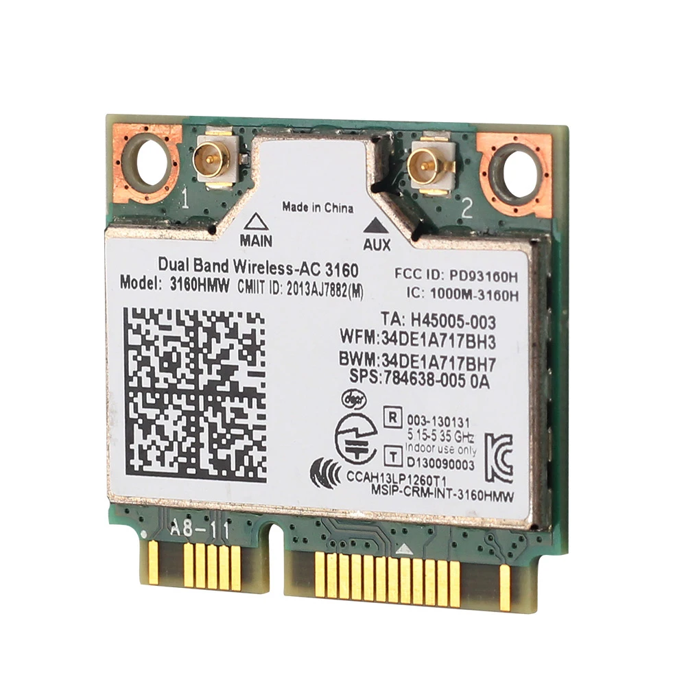 무선 3160HMW 미니 PCIE WiFi 카드 BT4.0 WiFi 5 802.11AC AC3160 노트북용 WiFi 어댑터 (윈도우 시스템용)