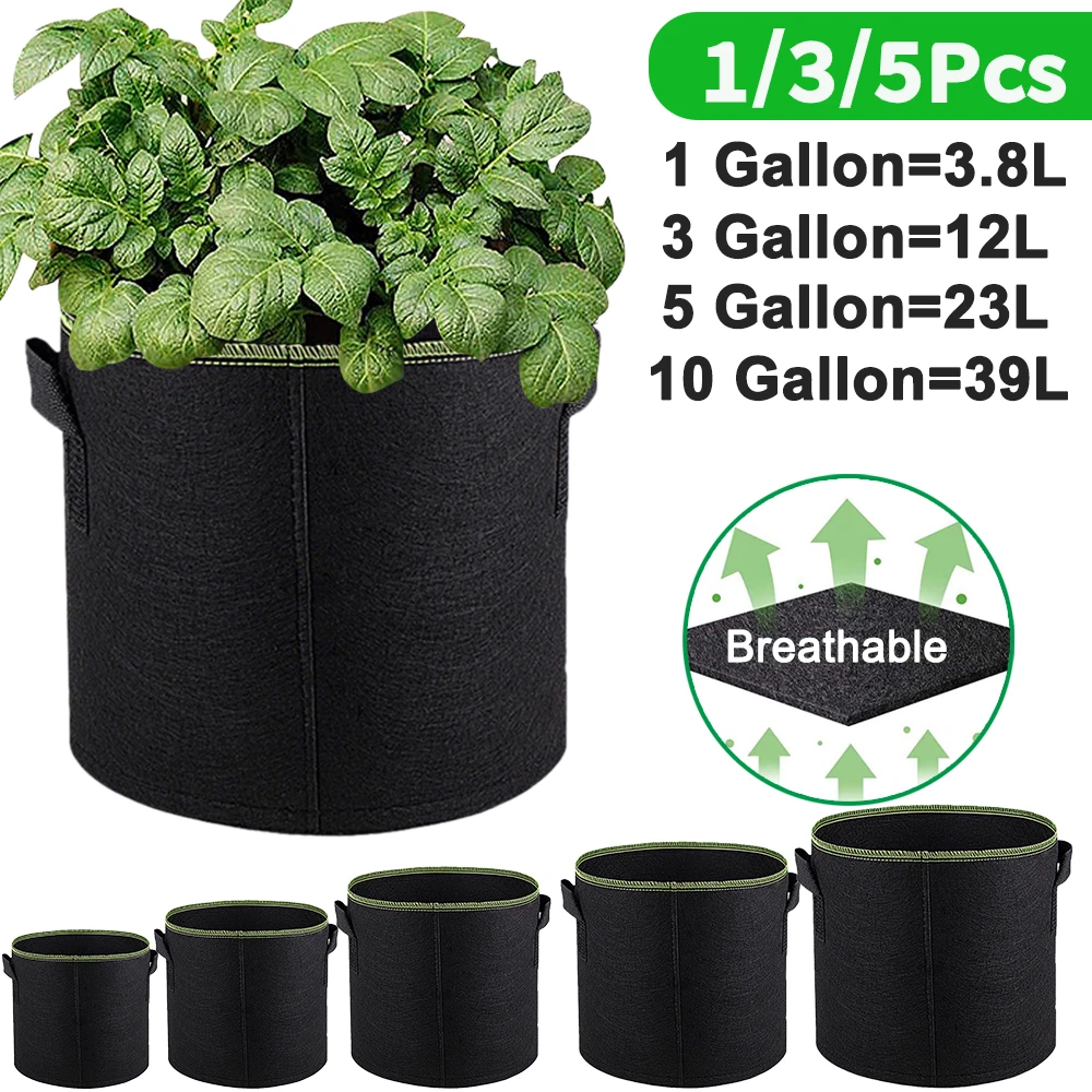 1/3/5/10 Gallon Grow Bags Fabric Plant Pots With Handles Heavy Duty Container Thickened Nonwoven