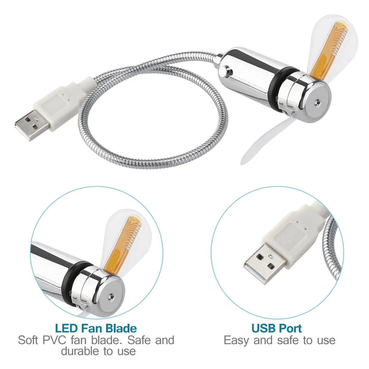 실버 미니 USB 팬 41cm USB LED 팬 64가지 색상 패턴 데스크탑 냉각 장치 노트북용으로 이상적 선물용품