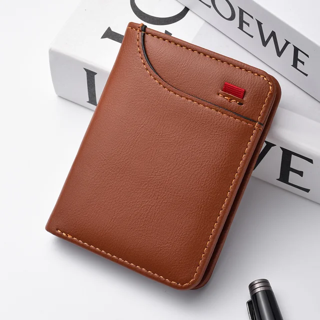 1Pc New Ultra-thin Mini Soft PU Leather Credit Card Wallet Holder Short Vertical High Quality Men's Wallet 8