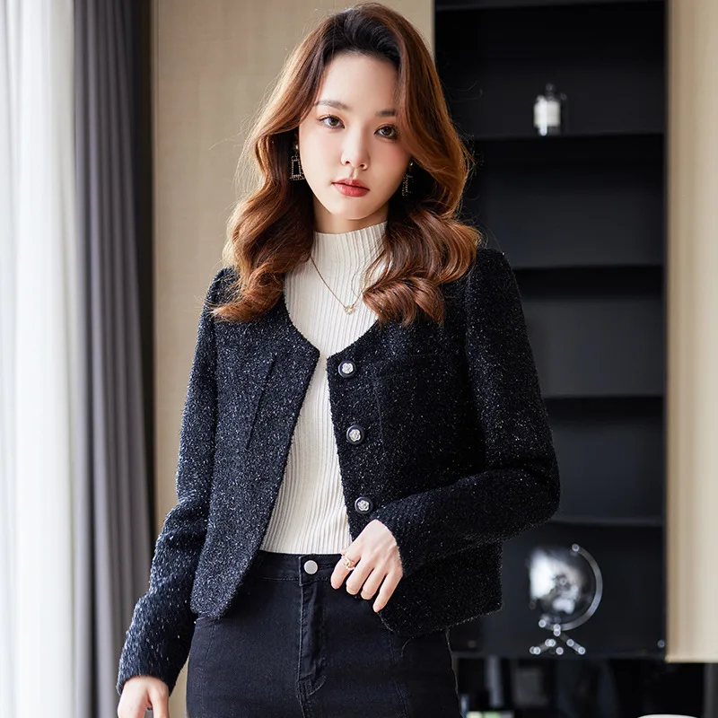 High quality blazer for women short jacket wool blend single breasted new spring 2024 elegant fashion clothes - black yellow