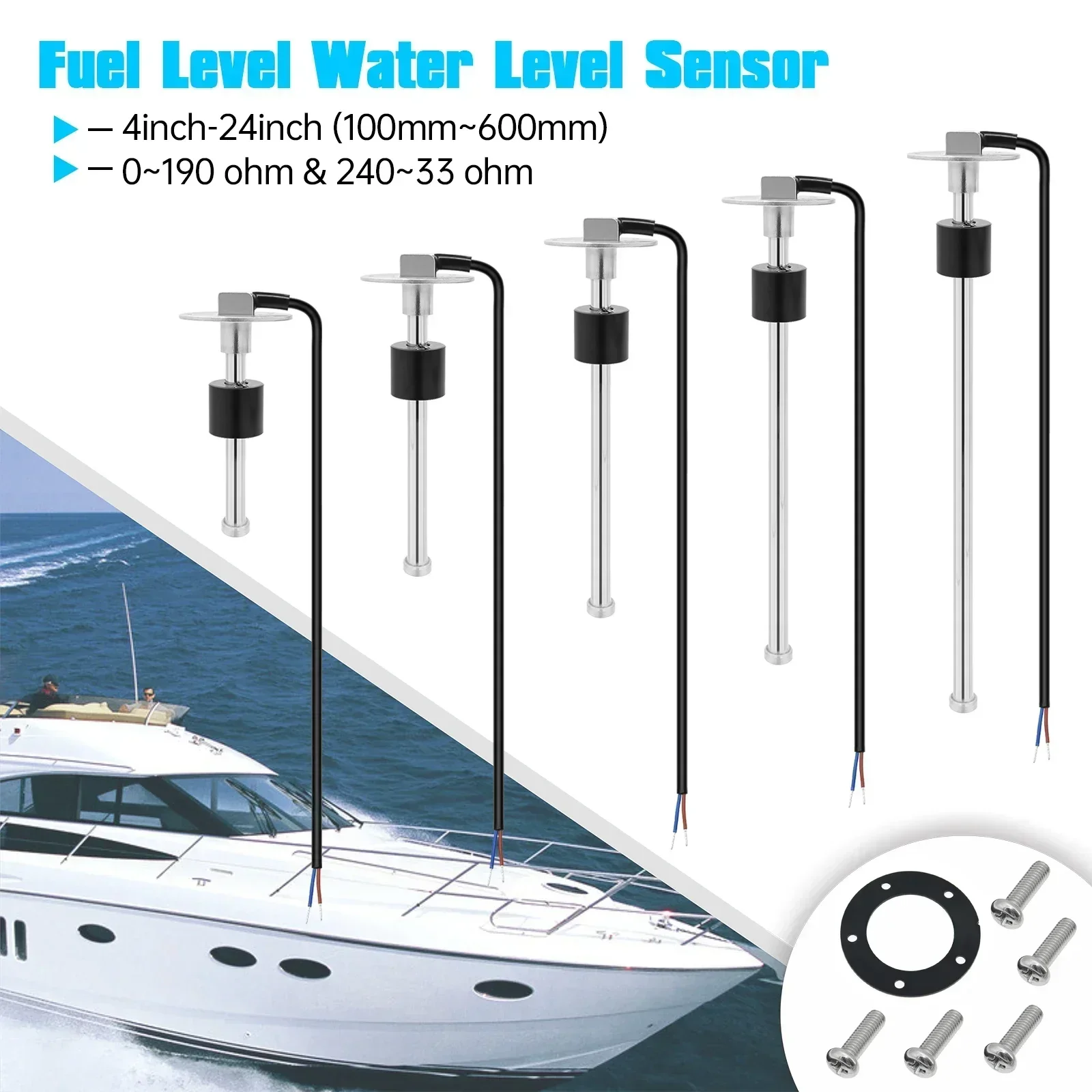0-190 ohm Fuel Float Sensor 125/175/225/250/275/500mm Water Level Sensor Oil Tan