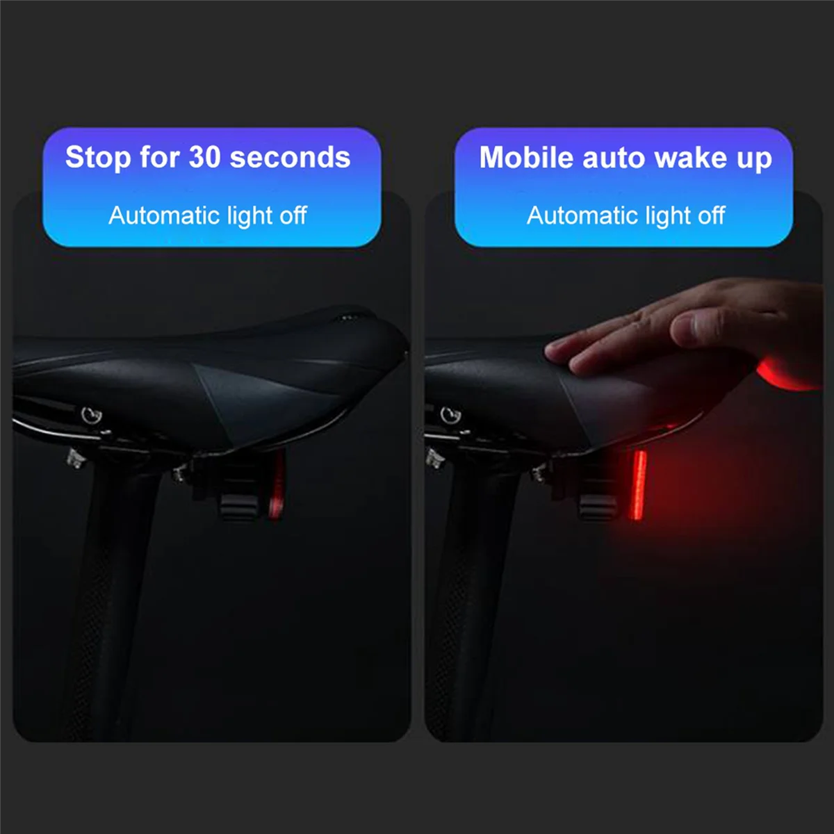 BAAU 2X Bicycle Smart Brake Tail Light LED Charging Cycling Taillight Bike Rear Light Warn Bicycle Taillight