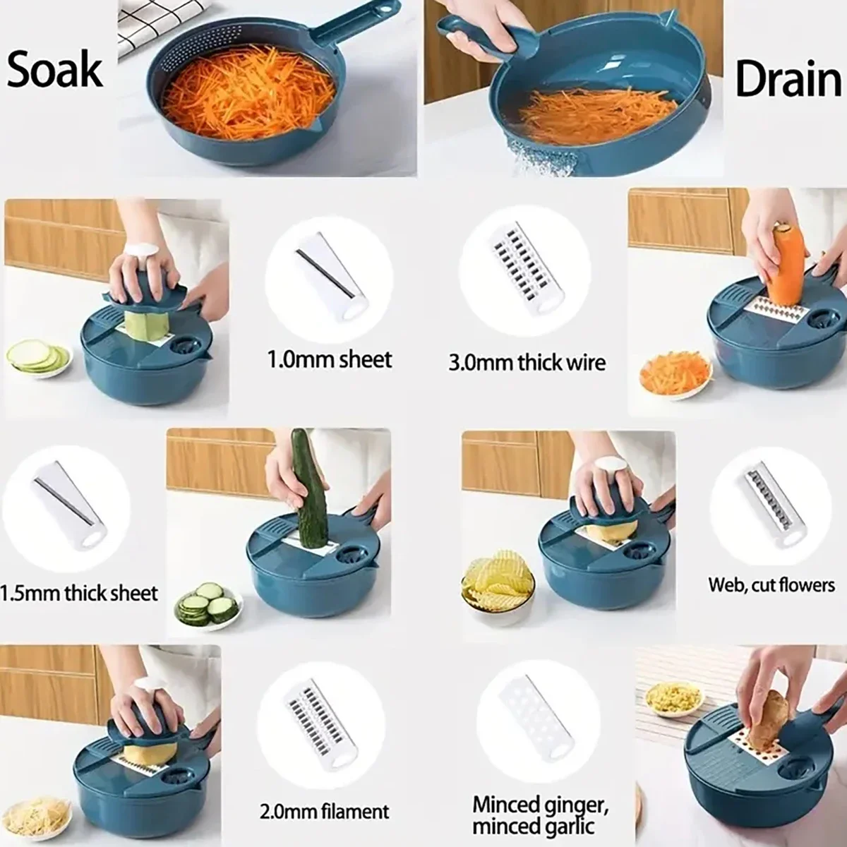 1set/9pcs Multi Functional Desktop Slicer for Manual Frozen Meat Fat Beef Roll Cutting Machine Fruit Vegetable Simple Slicer