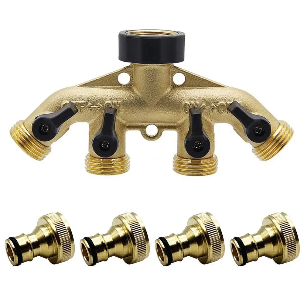 

3/4" Threaded 4-Way Hose Diverter Garden Irrigation Faucet Optional Water Control Euro/US Standard Adapter Valve X0B6