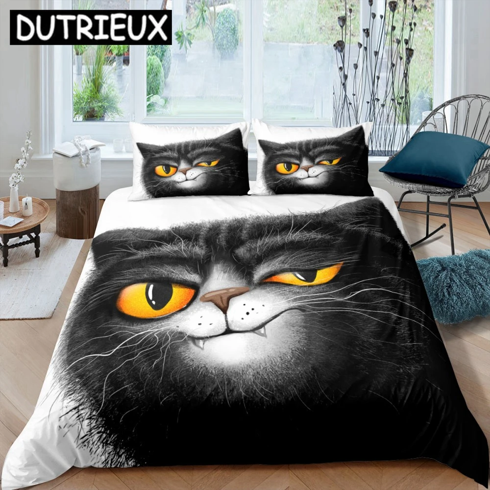 

Cartoon Funny Cute Cat Duvet Cover Set 3D Polyester Pillowcases Quilt Cover Home Decor Gift Twin King Queen Bedding Set