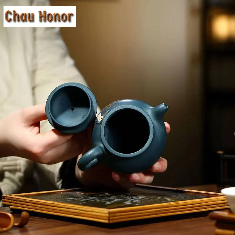 200ml Authentic Yixing Raw Ore Azure Mud Zisha Teapot Handmade Painting Household Kung Fu Teaset Tea Ceremony Customized Gifts