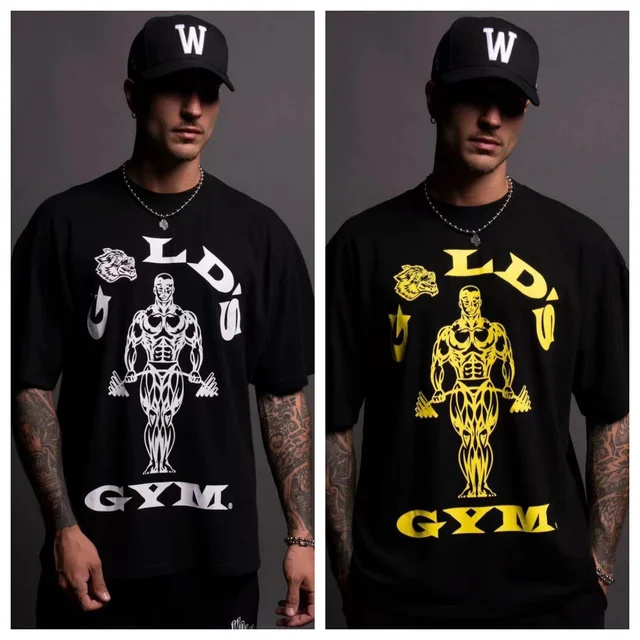 DARCSPORT Wolfhead GOLDS GYM Camiseta Estampada De Algodón Suelta Casual Para Hombres Y Mujeres 1
