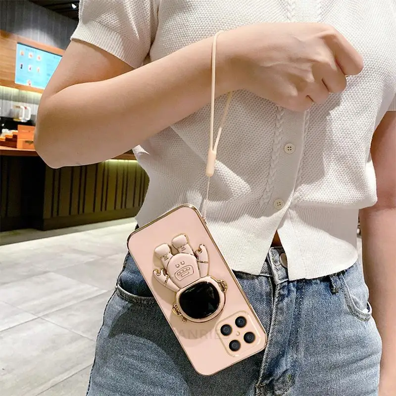 Luxury Plating Silicone Stand Cover with Lanyard Attachment