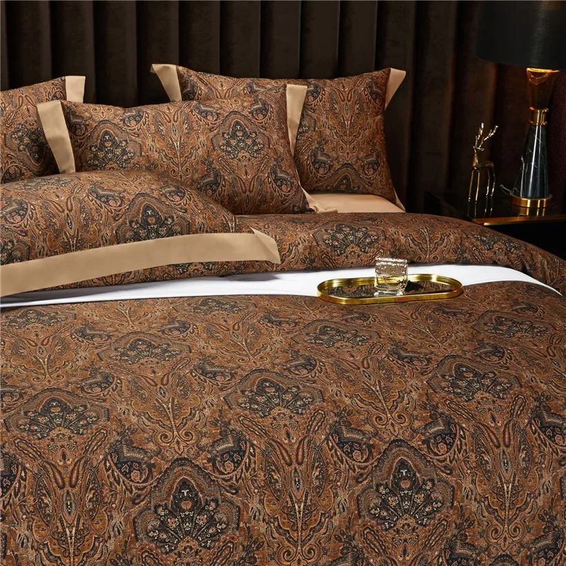 Vintage Brown Chocolate Boho Duvet Cover Set Queen King 4Pcs Luxury 1000TC Egyptian Cotton Soft Bedding Bed Sheet Pillowcases