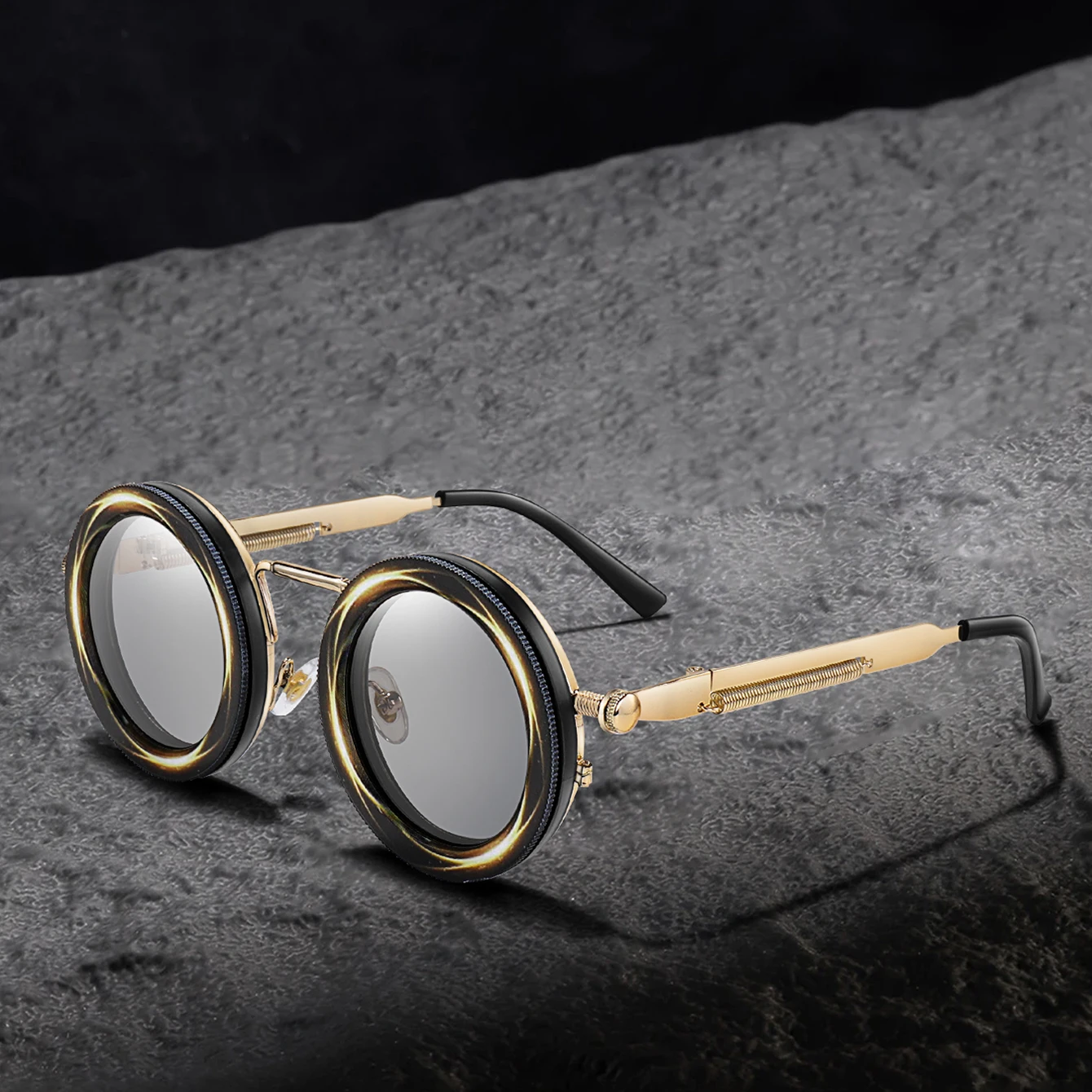 Cycling Glasses Men Women Steampunk Rotatable Lens ND Glasses - Adjustable Brightness Alloy Frame Goggles with BOX