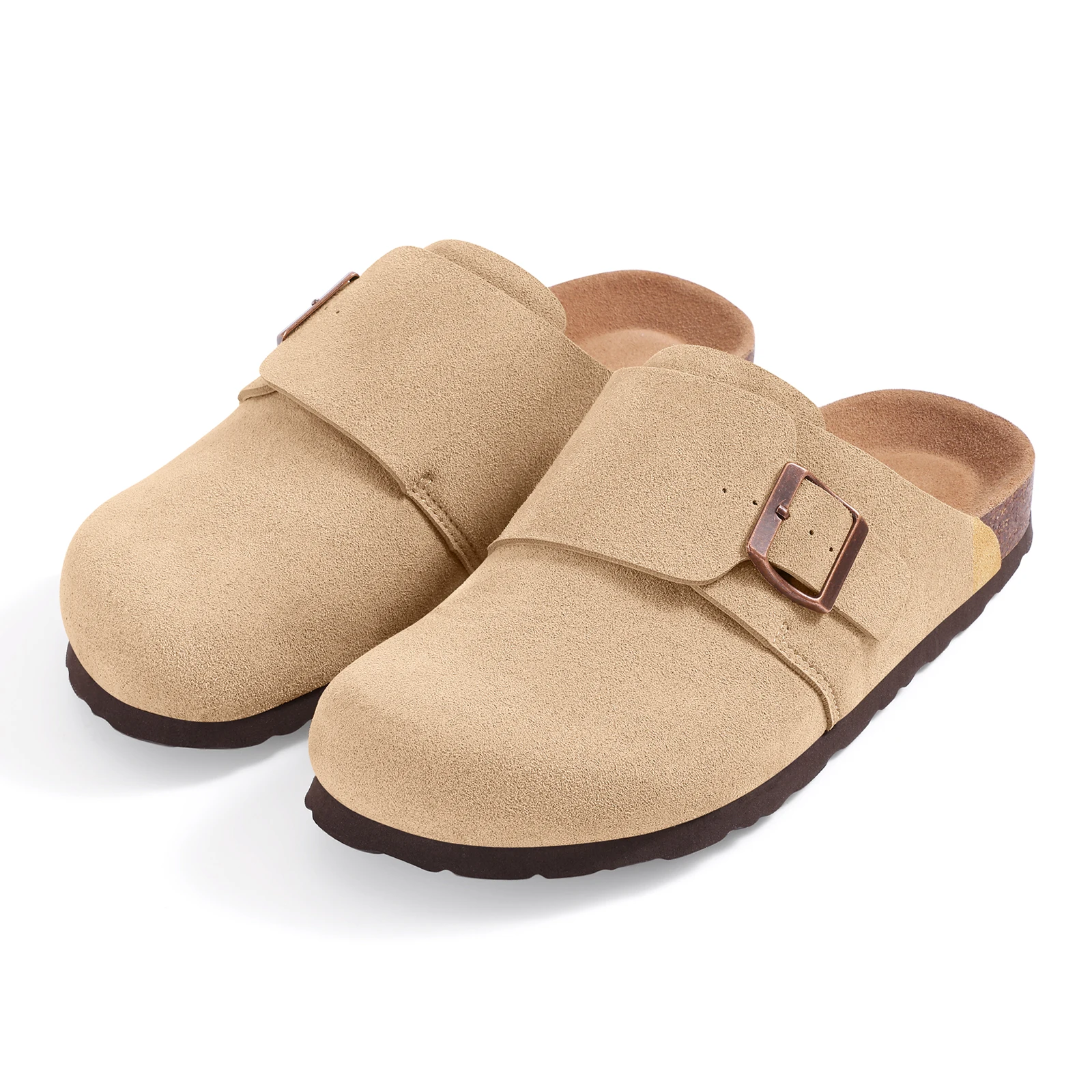 Women's Cork Clogs Cow Suede Mules With Arch Support For Women_voghion.com