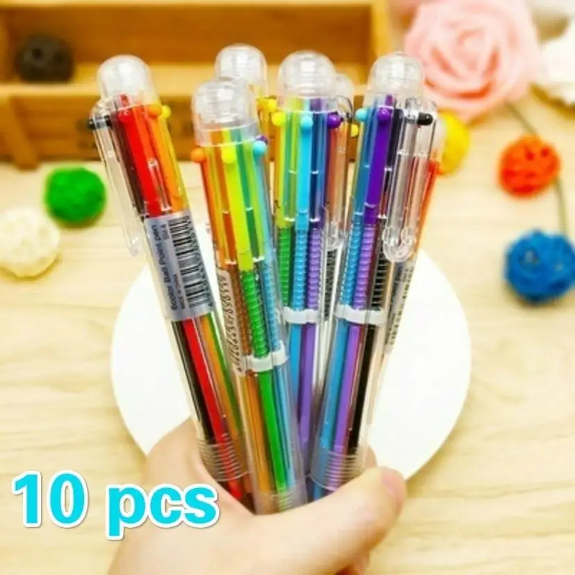 10 Pcs Transparent Cartoon Ballpoint Pen Creative Cute Colorful Swivel Supplies School&Office Supplies