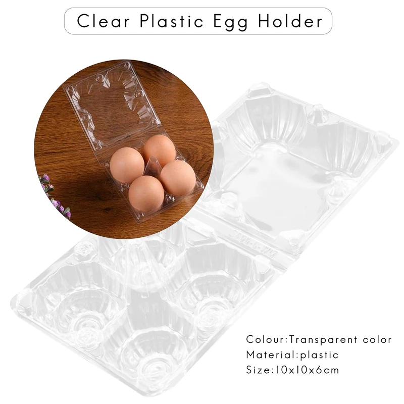 50Pcs Plastic Egg Cartons Bulk Clear Chicken Egg Tray Holder for Family Pasture Chicken Farm Business Market- 4 Grids 3