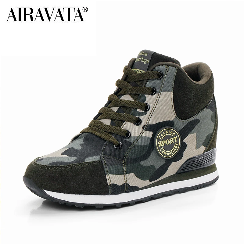 

Ladies Camouflage Printed Canvas Breathable Increased Casual Sports Shoes