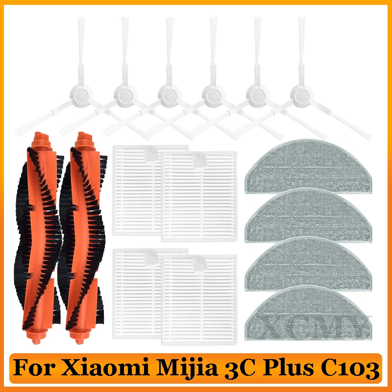 For Xiaomi Mijia 3C Plus C103 Robot Vacuum Cleaner Spare Parts Side Brush Hepa Filter Mop Cloth Replacement Accessories