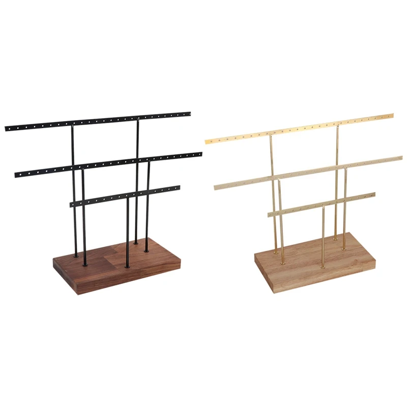 2 Pcs Hanging Jewelry Display Rack Tree Organizer Metal for Holding Women-Gold+Wood Color &amp Black + Walnut | Украшения и