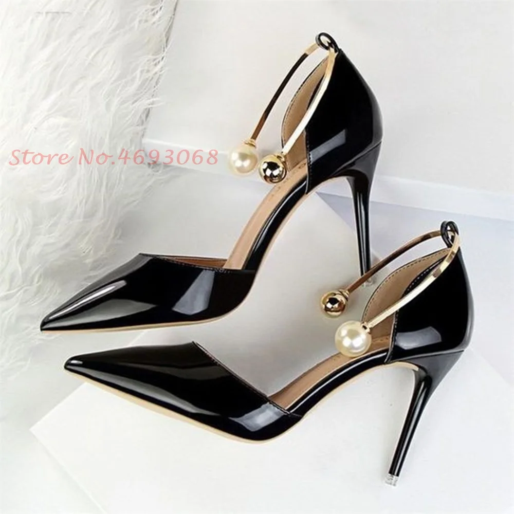 Pearl Patent Leather Pumps For Women Sexy Pointy Toe Super High Thin Heels Party Spring Shoes 2022 Women Office Ladies Pumps
