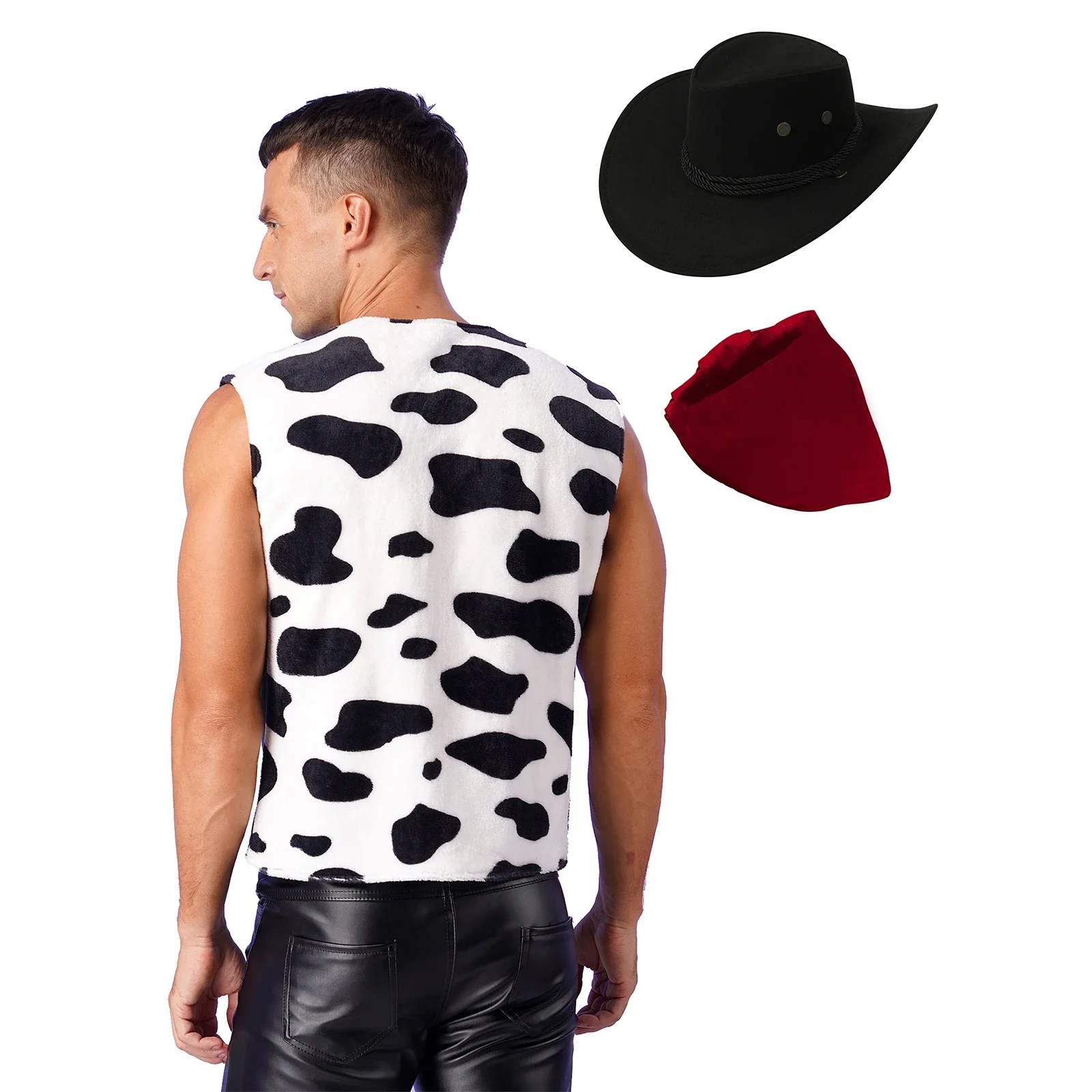 Chaleco De Franela Para Hombre Con Estampado De Vaca | Sin Mangas Y Abierto Por Delante | Ideal Para Fiestas, Cosplay Y Looks Casuales