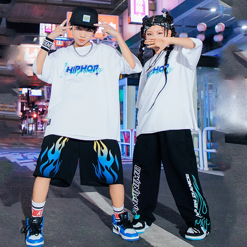 

Children White Loose Tops Black Hiphop Pants Kpop Outfits For Girls Jazz Dance Costumes Boys Hip Hop Performance Wear DQS12827
