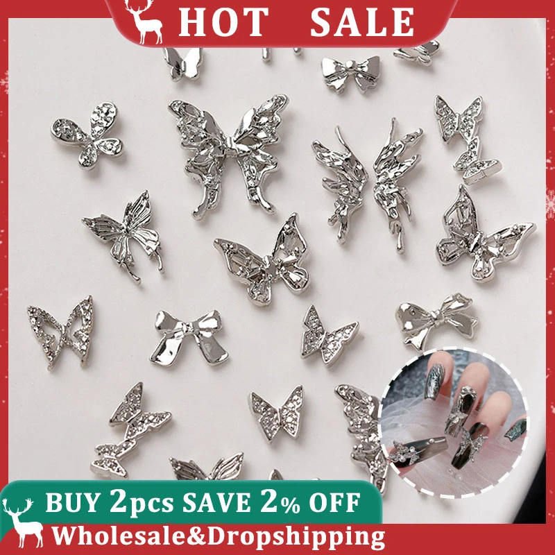 

Metal Silver Bowknot Retro Punk Style Alloy Ribbon Ornament French Art Nails Accessories Charm Jewelry Decor For Manicure 10pcs