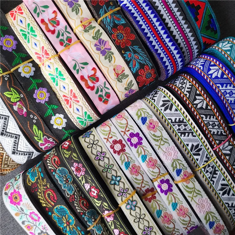 7Meters 15-20mm Flower Jacquard Ribbon Woven Webbing Tape Ethnic Trim Embroidered Lace DIY Garment Curtain Accessories Farbic