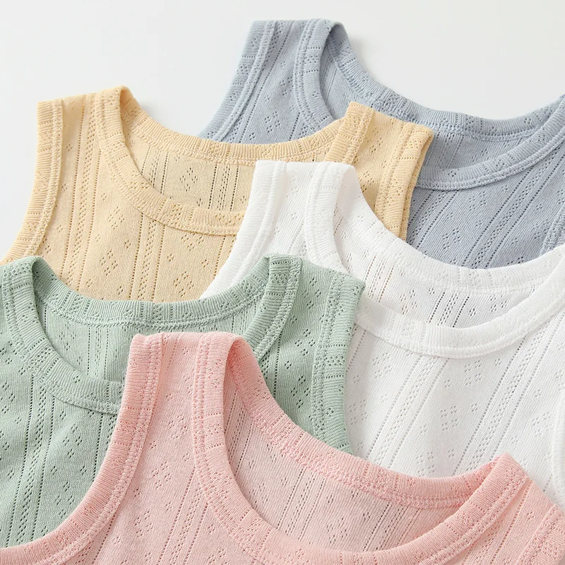 Baby Clothes Boys Girls Vest Tops Cotton Summer 3-24 Months Thin Undershirt Jacquard mesh Solid Color Sleeveless Top Infant