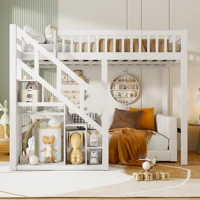 Lit superposé 140x200cm, lit enfant 90x200cm pour 2 enfants, lit cabane avec sommier à lattes et armoire de rangement, lit maison 2