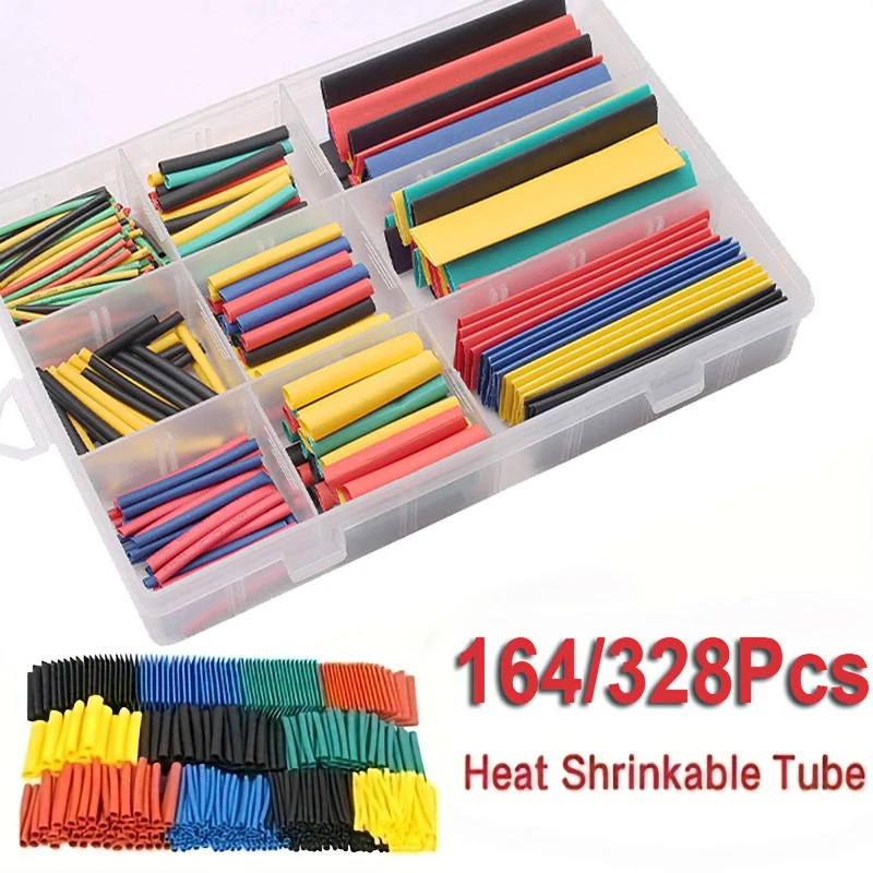 Heat Shrink Tubing 164/328pcs 2:1 Insulation Polyolefin Shrinking Assorted Tube Wire Cable Kit For Electrical Wiring and Repair